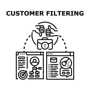Customer filtering process and client selection icon Stock Illustration