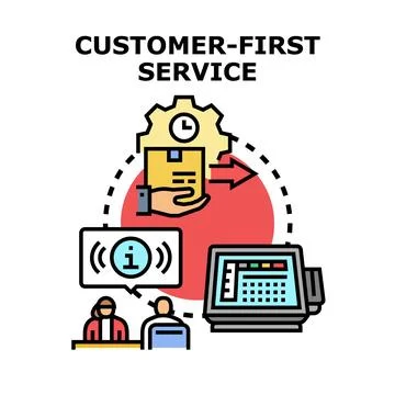 Customer first service process delivering support and satisfaction 스톡 일러스트