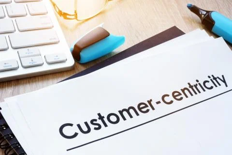 Customer in focus concept. Papers about Customer-centricity. Stock Photos
