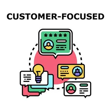 Customer focused strategy creating client satisfaction approach Stock Illustration