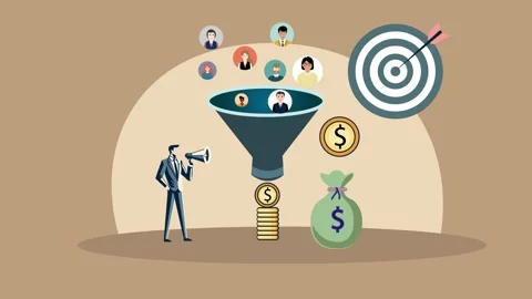 Customer Funnel Conversion Concept. Flat design animation of A businessman .. Stock Footage 304095735