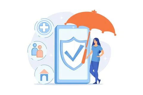 Customer getting insurance coverage and protection using smartphone. On-dem.. Stock-Illustration