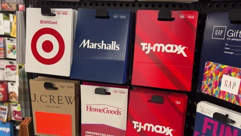 Customer grabbing TJ Maxx gift card at g... | Stock Video | Pond5