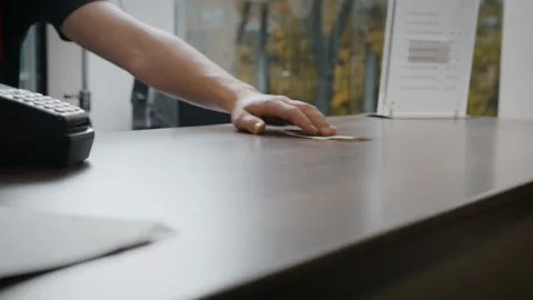 Customer Handing Cashier Money And Getting Back Cents. Video stock 162403553