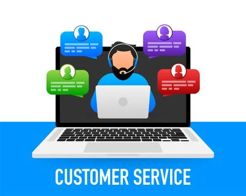 Customer help. Tech support. Cartoon vector illustration. Feedback service Illustrazione stock