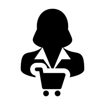 Customer icon vector with female customer person profile avatar symbol for shop Illustrazione stock