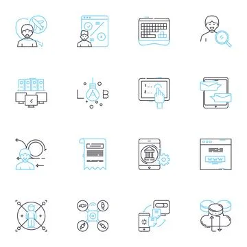 Customer identity linear icons set. Authentication, Verification, Identification Illustrazione stock