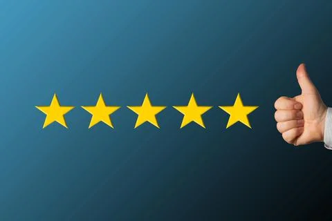 Customer indicating his full satisfaction with delivered service or product. Illustrazione stock