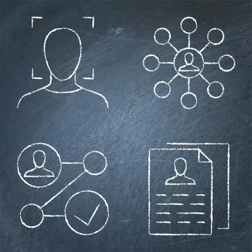 Customer information and data icon set on chalkboard Stock Illustration