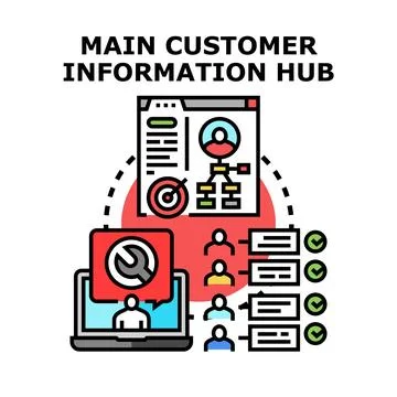 Customer information hub managing online support and data Stock Illustration