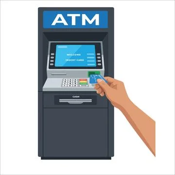 Customer inserting a card into a modern automated teller machine Stock Illustration