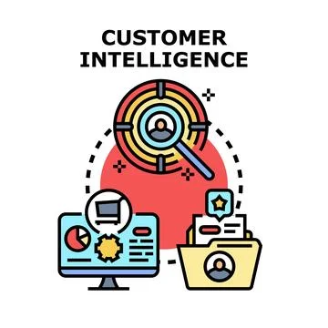 Customer intelligence gathering and data analysis concept Illustrazione stock