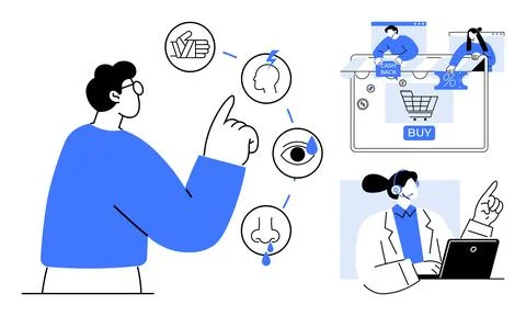 Customer Interaction Journey From Initial Touchpoints to Purchase Decision Illustrazione stock