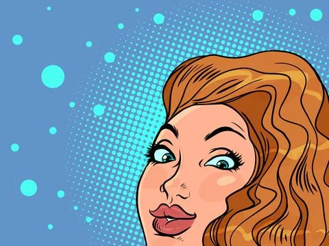 Customer interest in a product or service. Unexpected appearance. A girl with Stock Illustration