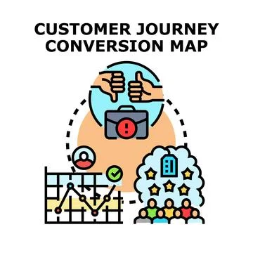 Customer journey conversion map planning optimizing business process Stock Illustration