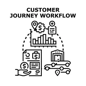 Customer journey workflow icon illustrating client experience process Stock Illustration