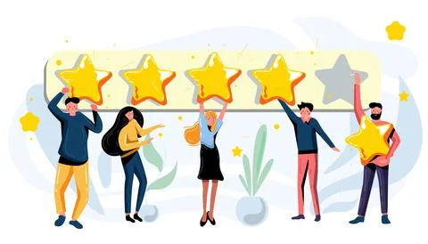 Customer leave review, give feedback, create quality rating Stock Illustration