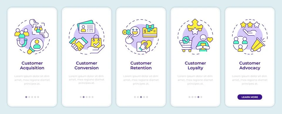 Customer lifecycle onboarding mobile app screen Illustrazione stock