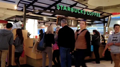 Customer line up for buying coffee Stock Footage 52224967