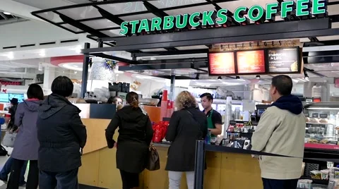 Customer line up for buying coffee Stock Footage 58146917