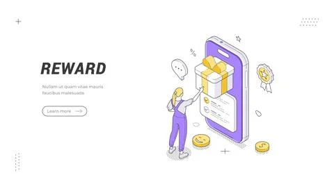 Customer loyalty and bonus points system isometric banner template. Vector il Stock Illustration