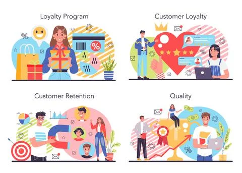 Customer loyalty concept set. Marketing program development Ilustración de archivo