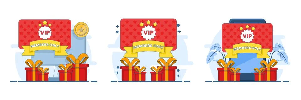 Customer loyalty illustration set featuring reward cards, bonus points. Stock Illustration