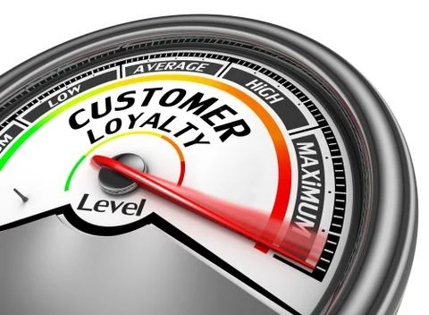 Customer loyalty level conceptual meter to maximum Stock Illustration