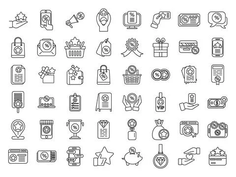 Customer loyalty program icons set outline vector. Reward member Stock Illustration