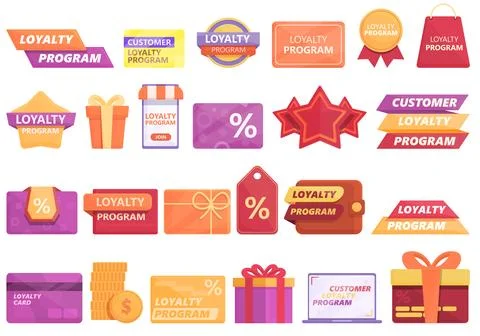 Customer loyalty program icons set cartoon . Reward member Stock Illustration