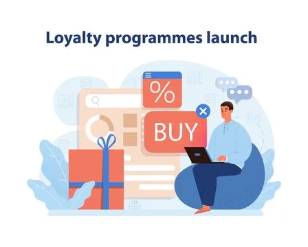 Customer Loyalty Program Launch. Illustration of a marketing expert initiating Stock Illustration