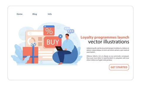 Customer Loyalty Program Launch. Illustration of a marketing expert initiating Stock Illustration