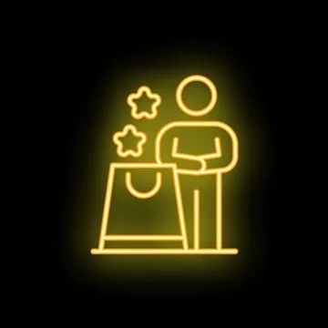 Customer loyalty program neon sign with shopping bag and stars Stock Illustration