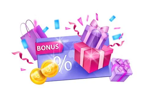 Customer loyalty program, vector bonus gift card illustration, present boxes Stock-Illustration