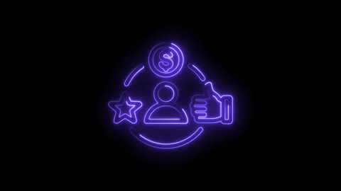 Customer loyalty rewards program success glowing neon icon with star thumbs up 動画素材 333962095