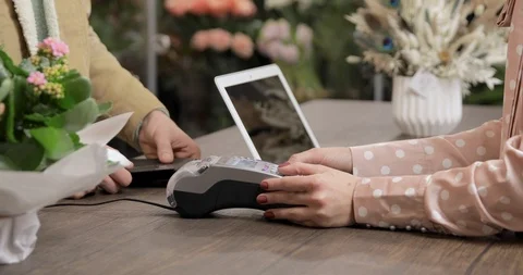 Customer Making Payment Through Credit Card At Pos Terminal. Paypass. Nfc Stock Footage 124546179