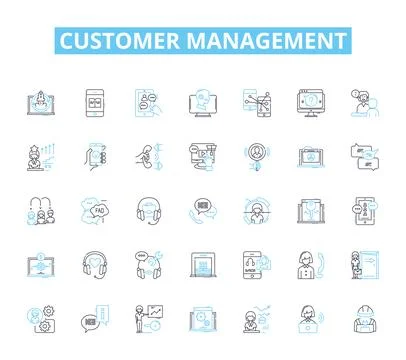 Customer management linear icons set. Service, Satisfaction, Loyalty, Engagement Stock Illustration