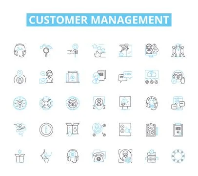 Customer management linear icons set. Service, Satisfaction, Loyalty, Engagement Stock Illustration