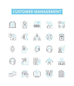Customer management vector line icons set. Customer, Management, CRM, Retention Stock Illustration