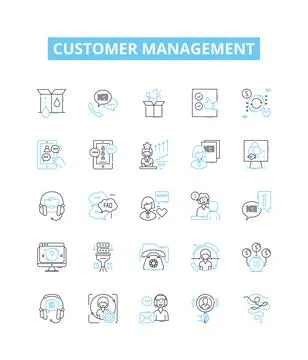 Customer management vector line icons set. Customer, Management, CRM, Retention Illustrazione stock