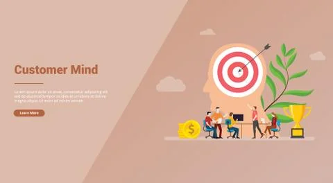Customer mind with big head and goals target minds for website template or ba Stock Illustration