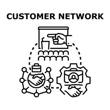 Customer network concept visualizes interconnected processes of client engage 库存插图