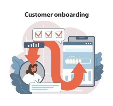 Customer onboarding concept. Efficient digital process guiding a new user Stock Illustration