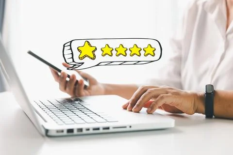 Customer or client with stars to complete five stars. Product or service re.. Stock Photos