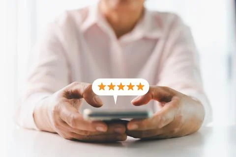 Customer or client with stars to complete five stars. Product or service re.. Stock Photos