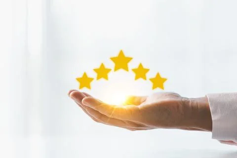 Customer or client with stars to complete five stars. Product or service re.. Stock Photos