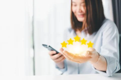 Customer or client with stars to complete five stars. Product or service re.. Stock Photos