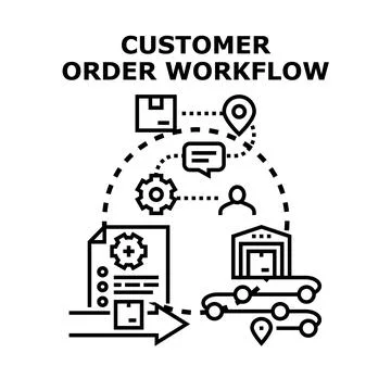 Customer order workflow with delivery and processing steps Stock Illustration