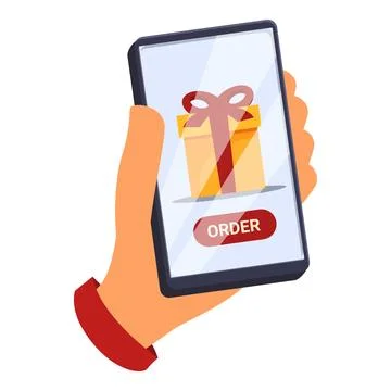 Customer ordering gift using mobile application for online shopping Ilustración de archivo