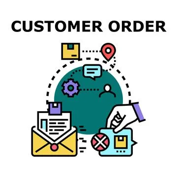 Customer ordering process concept illustrating package delivery Stock Illustration